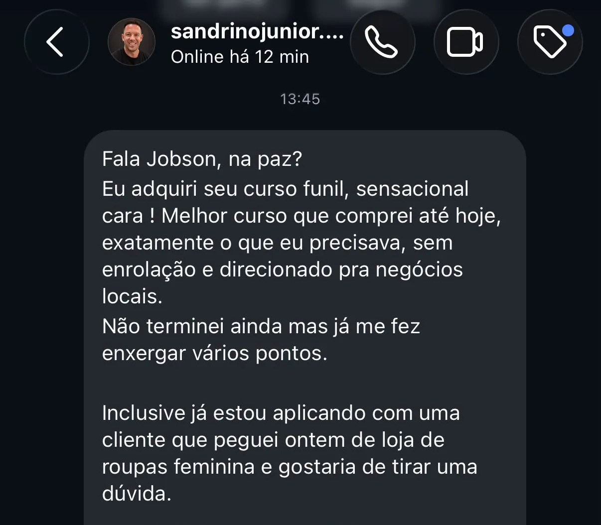Depoimento de aluno do Funil Escala Local Ads